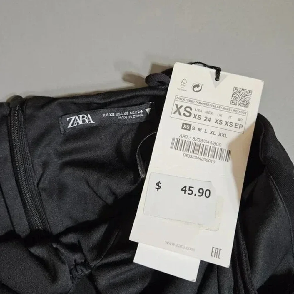 ZARA Asymmetric Draped Mini Dress Black XS Bodycon Date Night Clubwear - Picture 8 of 10